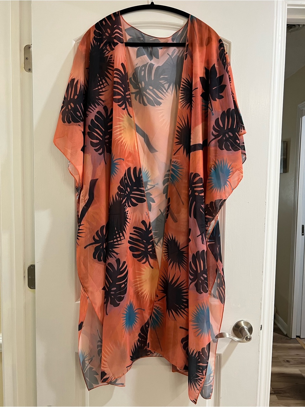 Lightweight Coral Floral Sheer Kimono Cardigan
